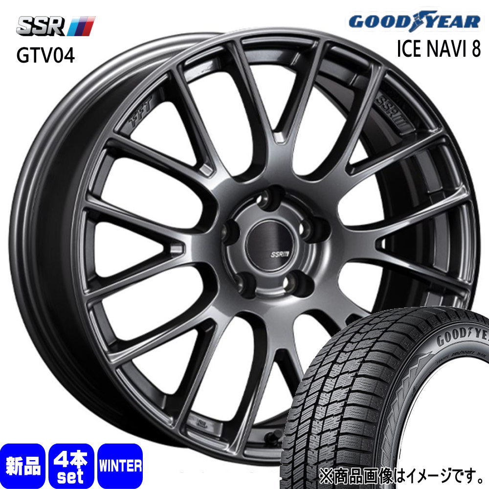 215/45R18 89Q アイスナビ8 ICE NAVI 8 グッドイヤー GOODYEAR 新品 冬用 スタッドレスタイヤ ホイール 4本セット SSR GTV04 18×7.5+53 5/114.3