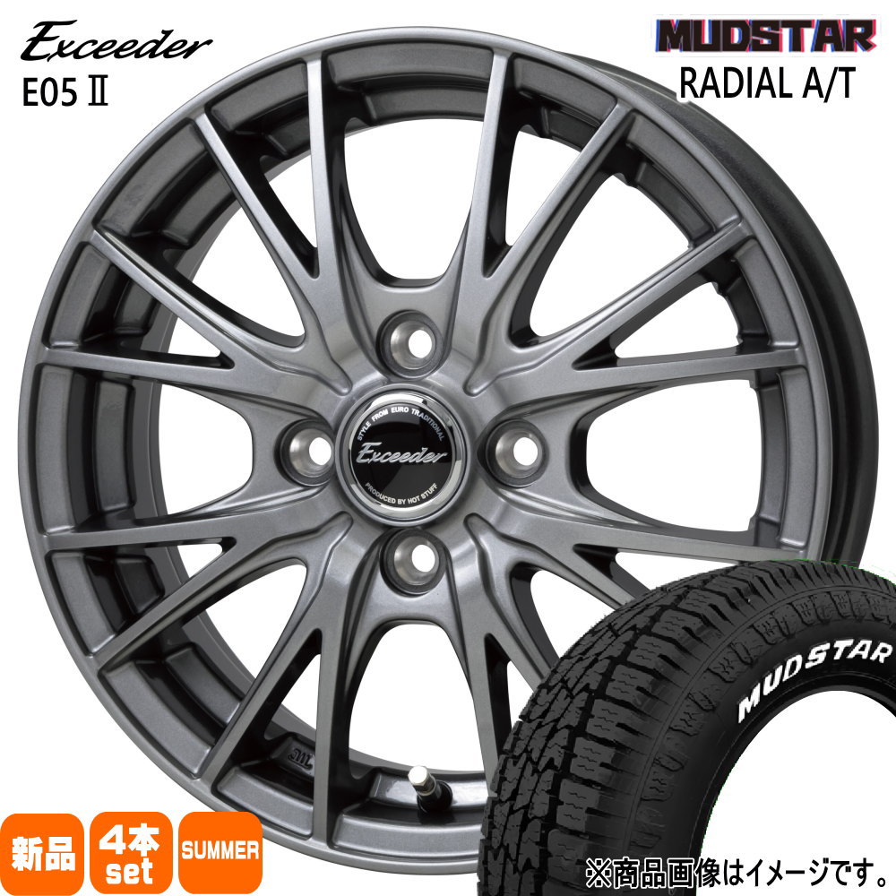 155/65R14 75S ラジアル AT RADIAL AT マッドスター MUDSTAR 新品 夏用 サマータイヤ ホイール 4本セット HOT STUFF CORPORATION Exceeder E05 2 14×4.5+45 4/100