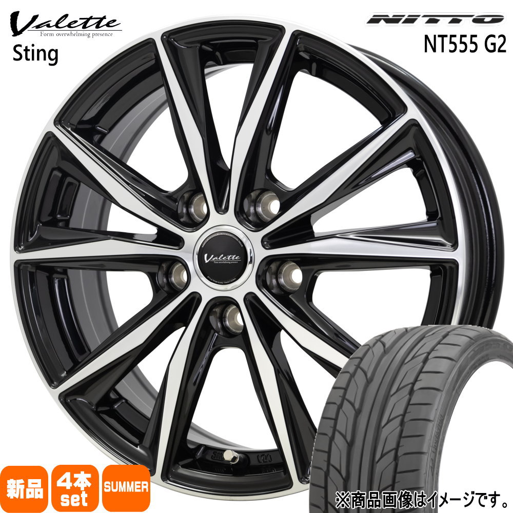 215/50R17 95W XL エヌティー ゴーゴーゴ ジーツー NT555G2 ニットー NITTO 新品 夏用 サマータイヤ ホイール 4本セット HOT STUFF CORPORATION Valette Sting 17×7.0+45 5/100 17インチ