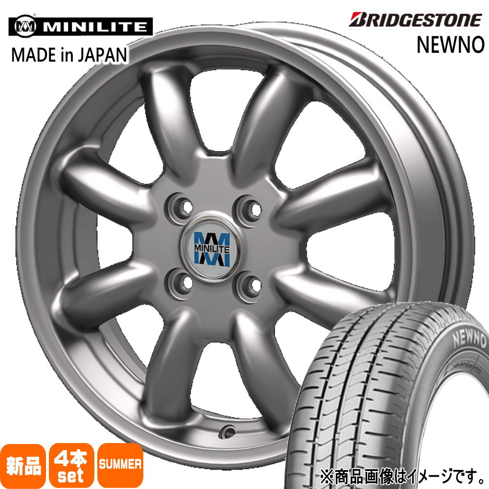 165/55R14 72V ニューノ NEWNO ブリヂストン BRIDGESTONE 新品 夏用 サマータイヤ ホイール 4本セット KIT JAPAN MINILITE 14×4.5+45 4/100 14インチ