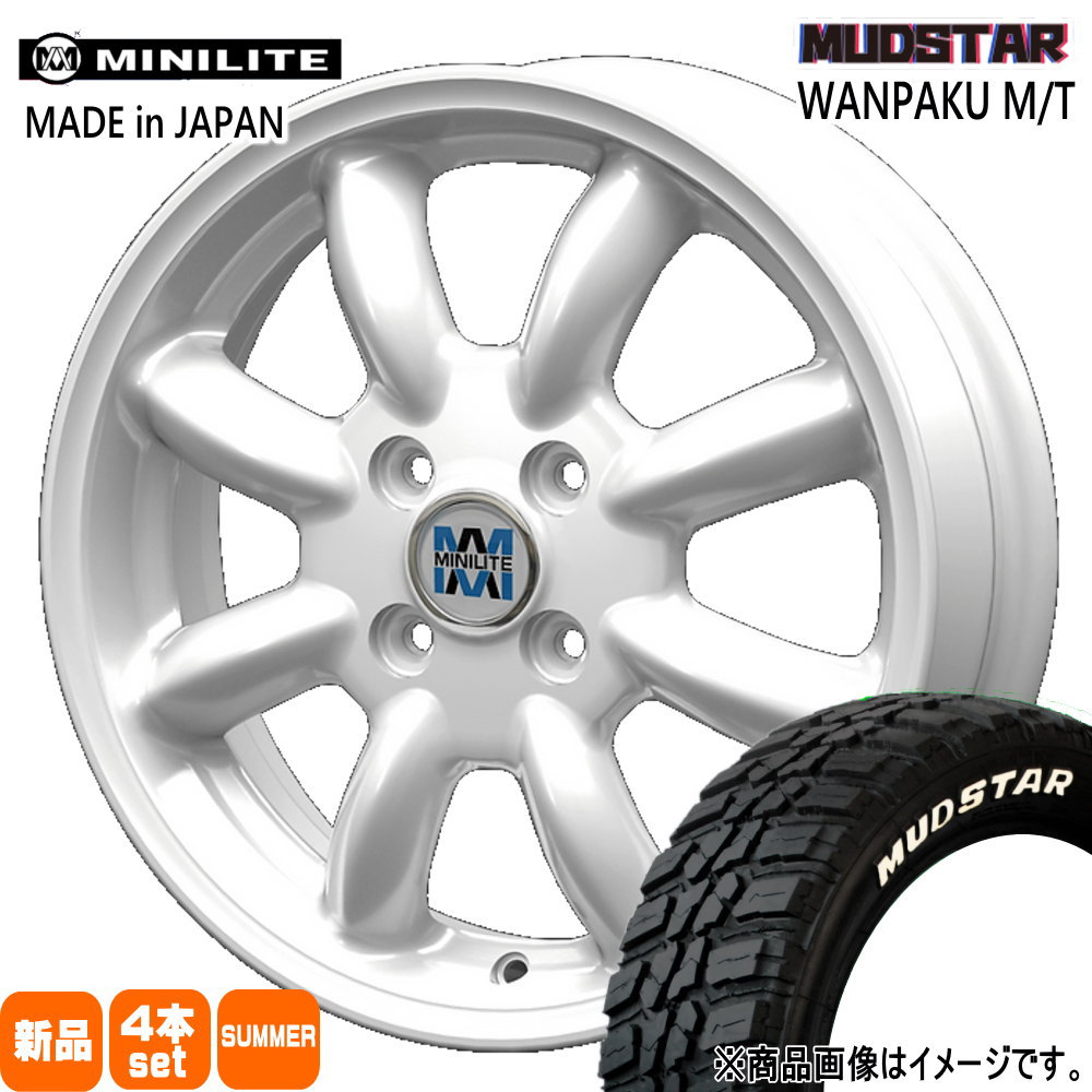 155/65R14 75S ワンパク MT WANPAKU MT マッドスター MUDSTAR 新品 夏用 サマータイヤ ホイール 4本セット KIT JAPAN MINILITE 14×4.5+45 4/100 14インチ