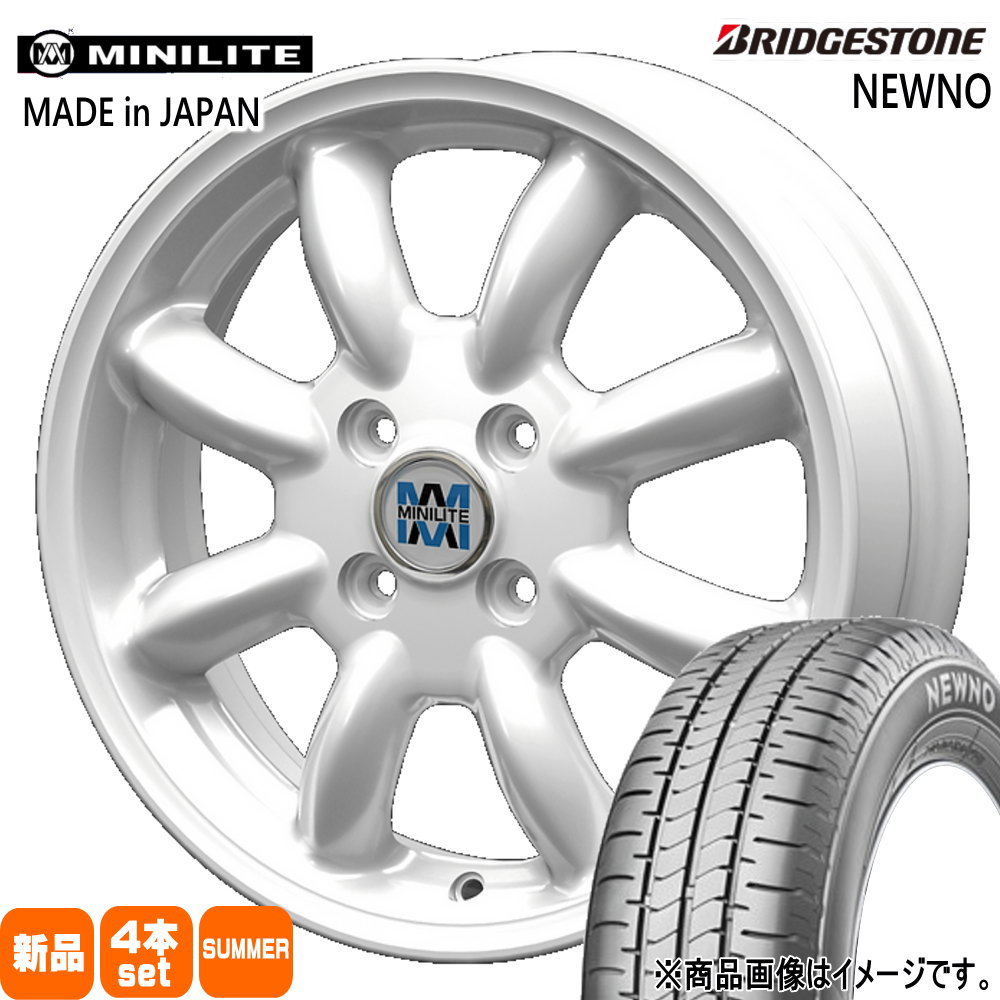 155/65R14 75H ニューノ NEWNO ブリヂストン BRIDGESTONE 新品 夏用 サマータイヤ ホイール 4本セット KIT JAPAN MINILITE 14×4.5+45 4/100 14インチ