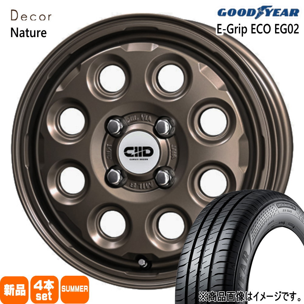 155/65R14 エフィシェントグリップ エコ EG02 EfficientGrip ECO EG02 グッドイヤー GOODYEAR 新品 夏用 サマータイヤ ホイール 4本セット 共豊コーポレーション Decor Nature 14×4.5+45 4/100