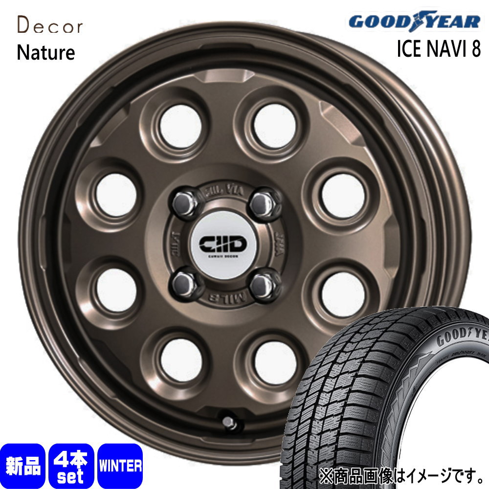 155/65R14 75Q アイスナビ8 ICE NAVI 8 グッドイヤー GOODYEAR 新品 冬用 スタッドレスタイヤ ホイール 4本セット 共豊コーポレーション Decor Nature 14×4.5+45 4/100