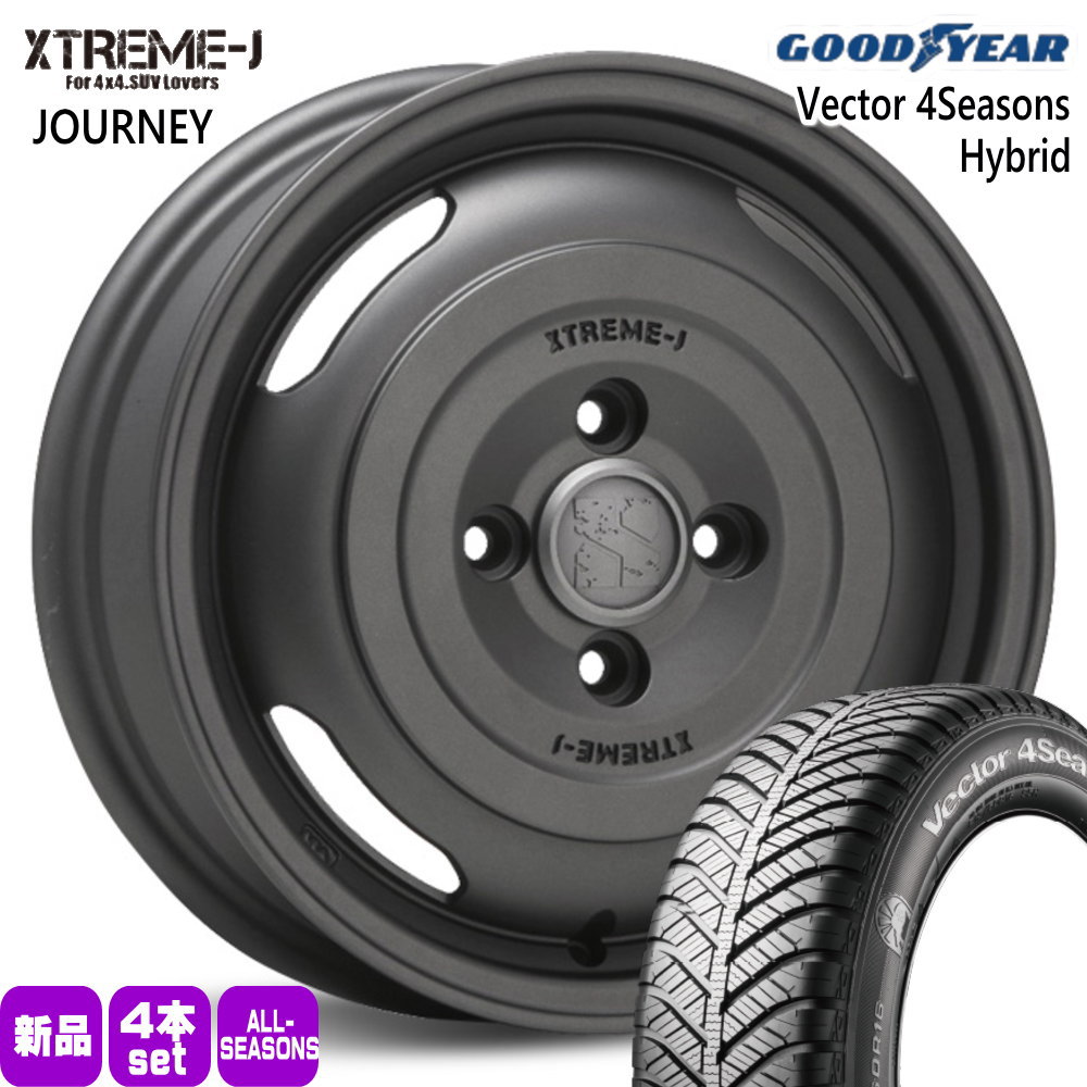 155/55R14 69H ベクター 4シーズン ハイブリッド Vector 4Seasons Hybrid グッドイヤー GOODYEAR 新品 夏冬兼用 オールシーズンタイヤ ホイール 4本セット MLJ XTREME-J JOURNEY 14×4.5+43 4/100 14インチ