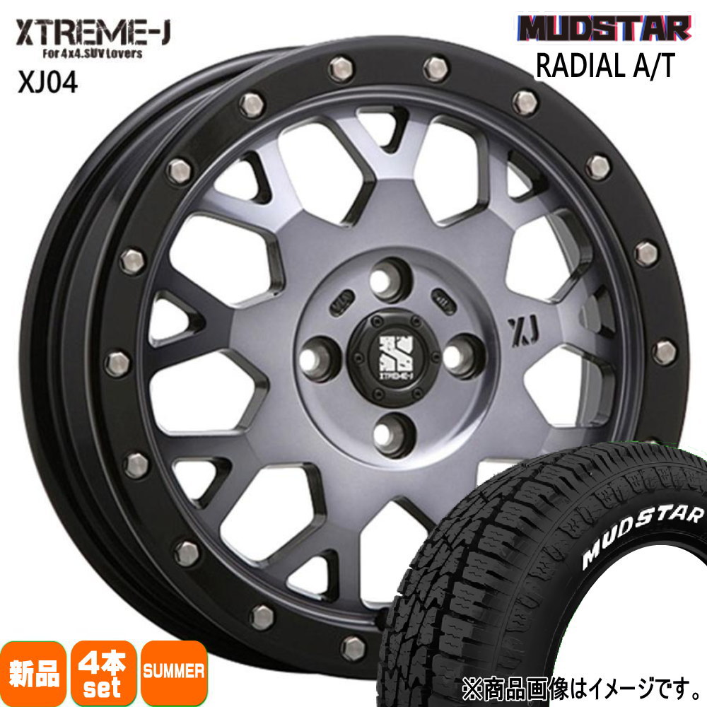 155/65R14 75S ラジアル AT RADIAL AT マッドスター MUDSTAR 新品 夏用 サマータイヤ ホイール 4本セット MLJ XTREME-J XJ04 14×4.5+43 4/100 14インチ