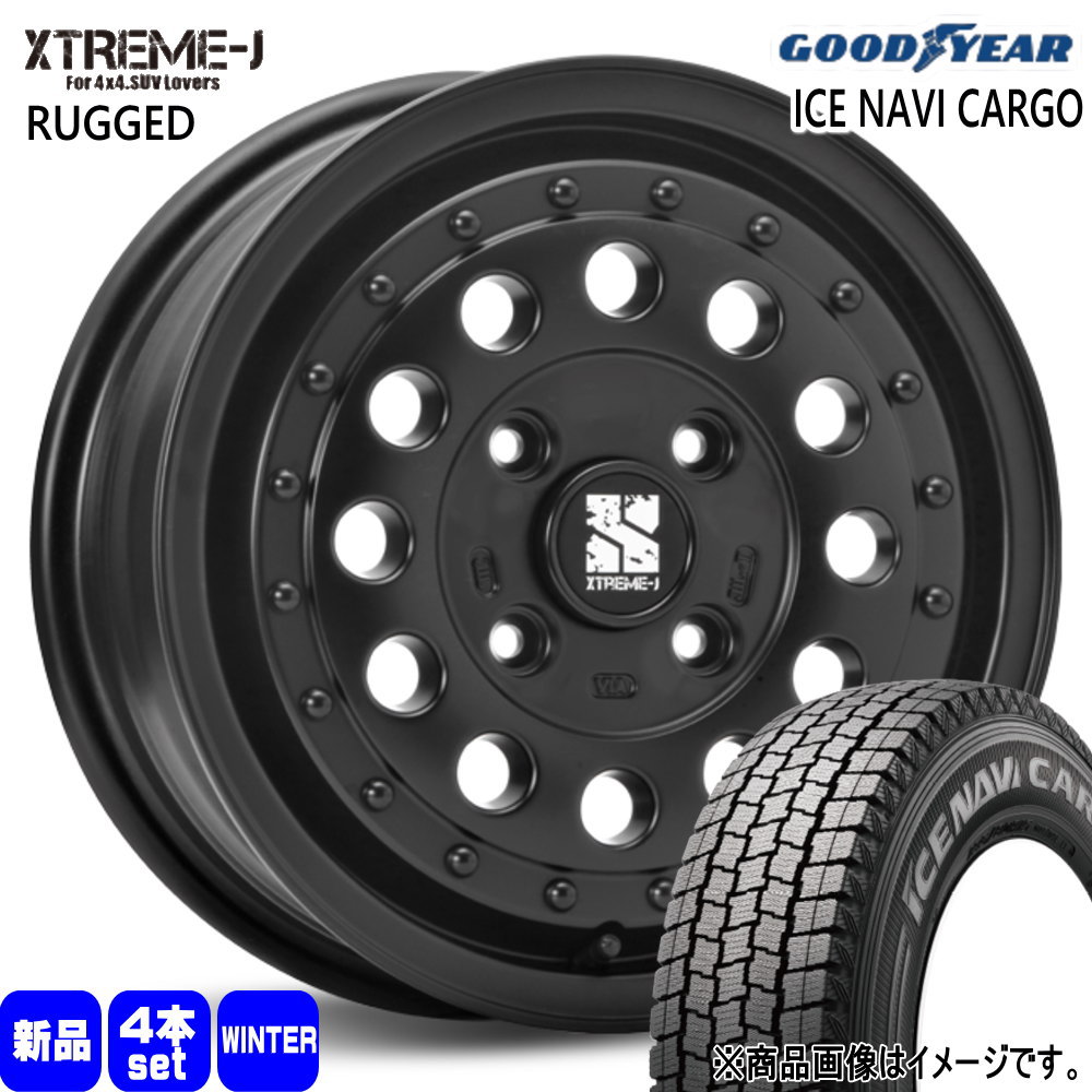 165/80R14 97/95N LT アイスナビ カーゴ ICE NAVI CARGO グッドイヤー GOODYEAR 新品 冬用 スタッドレスタイヤ ホイール 4本セット MLJ XTREME-J RUGGED 14×5.0+42 4/114.3 14インチ
