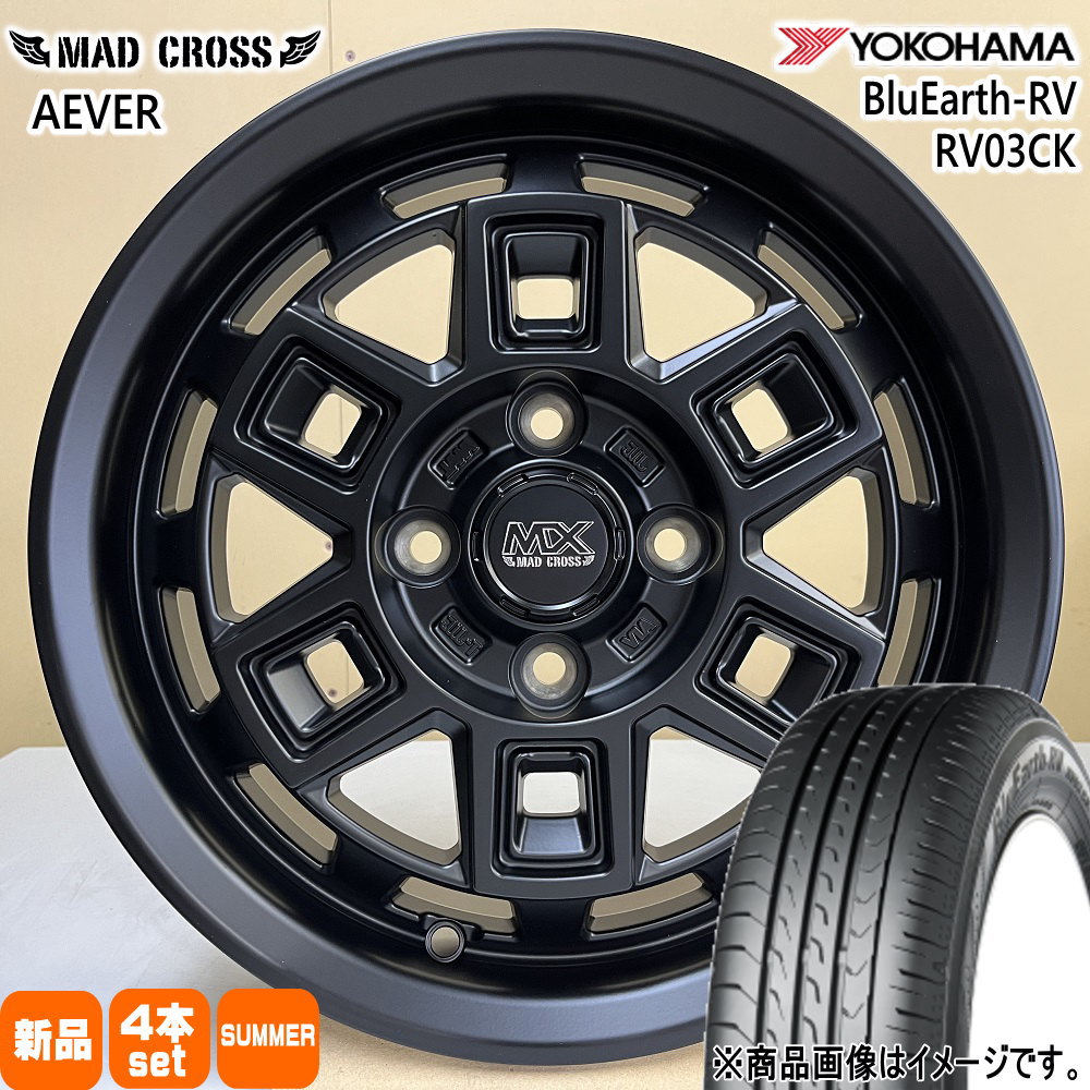 155/65R14 ブルーアース RV R03ck BluEarth-RV RV03CK ヨコハマ YOKOHAMA 新品 夏用 サマータイヤ ホイール 4本セット HOT STUFF CORPORATION MAD CROSS AEVER 14×4.5+45 4/100