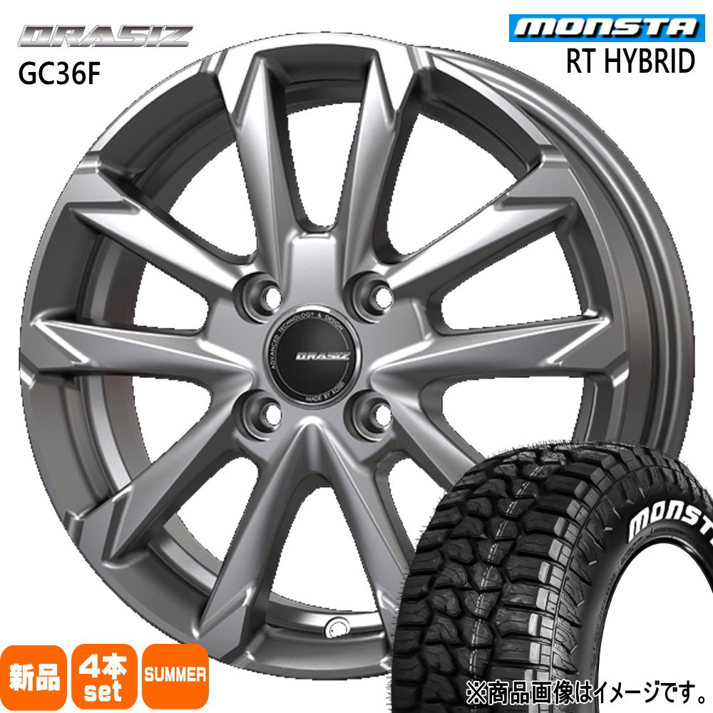 155/65R14 81S XL RTハイブリッド RT HYBRID モンスタ MONSTA 新品 夏用 サマータイヤ ホイール 4本セット KIT JAPAN QRASIZ GC36F 14×4.5+45 4/100 14インチ