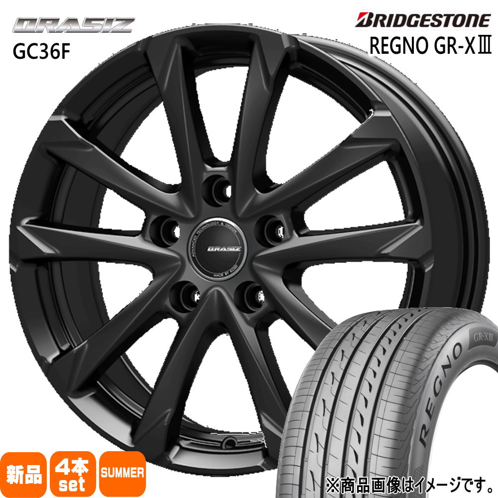 225/55R18 102V XL レグノ GRX3 REGNO GR-X3 ブリヂストン BRIDGESTONE 新品 夏用 サマータイヤ ホイール 4本セット KIT JAPAN QRASIZ GC36F 18×7.0+53 5/114.3 18インチ