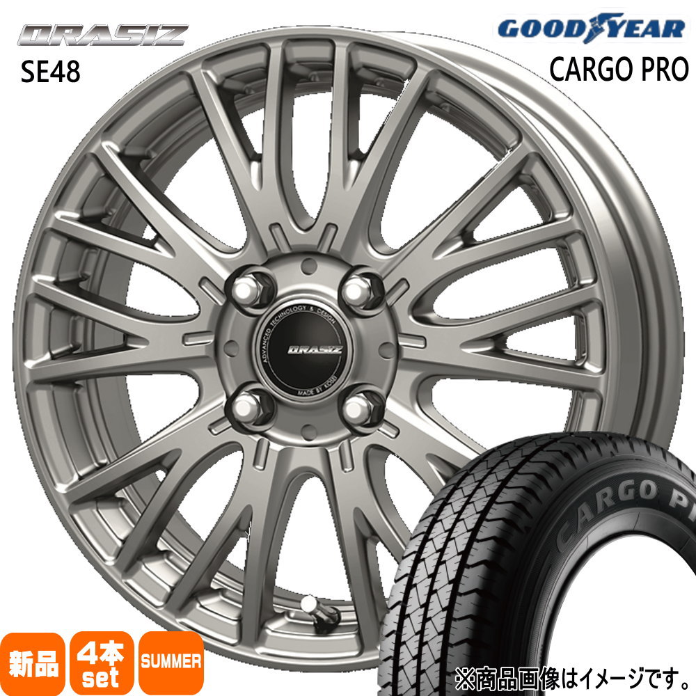 145/80R12 80/78N LT カーゴプロ CARGO PRO グッドイヤー GOODYEAR 新品 夏用 サマータイヤ ホイール 4本セット KIT JAPAN QRASIZ SE48 12×3.5+44 4/100 12インチ