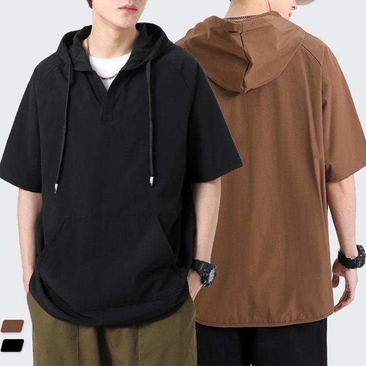 パーカー 半袖パーカー メンズ ファッション プルオーバー フード付き お兄系 カジュアル 夏