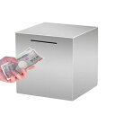 【期間限定ポイントUP】Renjzle 貯金箱 ステンレス 大容量 正方形 開かない貯金箱 お札貯金箱 賽銭箱 安全 小銭 貯金ボックス (シルバー)