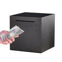 【期間限定ポイントUP】Renjzle 貯金箱 ステンレス 大容量 正方形 開かない貯金箱 お札貯金箱 賽銭箱 安全 小銭 貯金ボックス (ブラック)