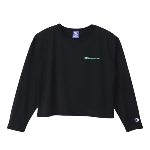 【期間限定ポイントUP】[チャンピオン] ロングTシャツ キッズ 長袖 丸首 速乾 スクリプトロゴ ショートスリーブTシャツ スクールガールズ CK-ZS406 ブラック