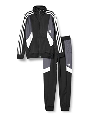 【期間限定ポイントUP】[アディダス] ジャージ上下セット キッズ カラーブロック 3ストライプス トラックスーツ ENN27 Top : ブラック/グレーファイブ/ホワイト Bottom : ブラック/グレーファイブ/ホワイト (HR63