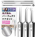 【期間限定ポイントUP】角栓取り ピンセット 精密 角栓 いちご鼻 毛抜き 【世界四大ミスコンスキンケア講師監修】 黒ずみ 毛穴ケア ニキビ 取説付 9点セット 先端0.01? (1)