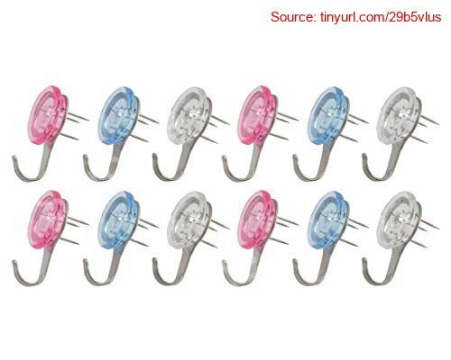 【期間限定ポイントUP】大一鋼業(Markey) 石膏ボード・ベニヤ・木用フック スリーピン フック 混色(クリア・ブルー・ピンクの3色 各4個入り) お徳用 12個 耐荷重:7Kg TH-M2