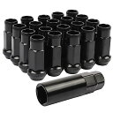 【期間限定ポイントUP】M12 x P1.5 高さ48mm スチール製 ホイールナット タイヤナット レーシングナット ホイールロックナット 20個セット 貫通ナット カラーナット 盗難防止 ロックナット 専用ソケット付き (ブラック)(2)