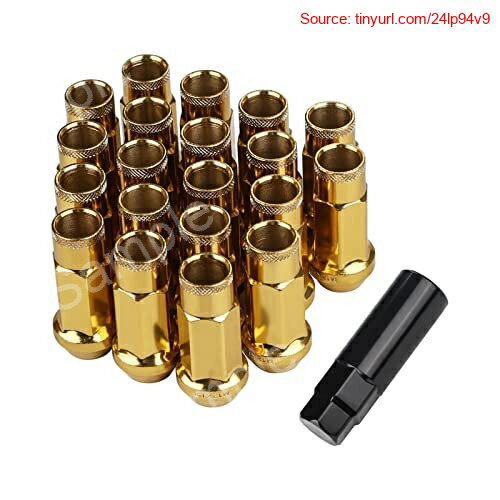 【期間限定ポイントUP】スチール製 ホイールナット タイヤナット レーシングナット ホイールロックナット M12 x P1.5 高さ48mm 20個セット 貫通ナット カラーナット 盗難防止 ロックナット 専用ソケット付き (ゴールド)