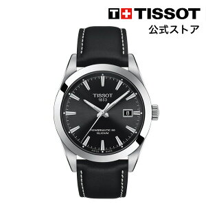 ティソ 公式 メンズ 腕時計 TISSOT ジェントルマン オートマティック パワーマティック80 シリシウム ブラック文字盤 レザー T1274071605100