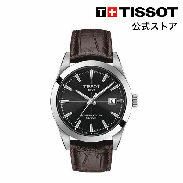 ティソ 公式 メンズ 腕時計 TISSOT ジェントルマン オートマティック パワーマティック80 シリシウム ブラック文字盤 レザー T1274071605101