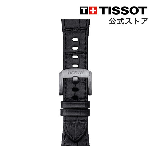 ティソ 公式 腕時計ベルト TISSOT ブラック レザー ストラップ スチール製エンドピース付 T852047562