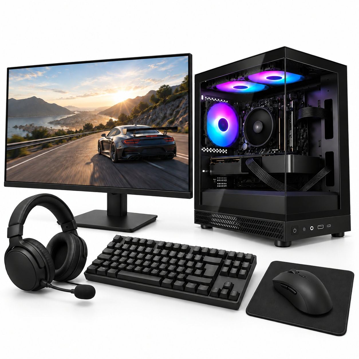 ゲーミングPC スターターセット RTX 5060 Ti 8GB 24インチ 200Hzモニター キーボード マウス ヘッドセット付き PC本体1年保証 Ryzen 7 7700/7800X3D/9700X/9800X3D Wi-Fi 6E XR ホワイト/ブラック メモリ16GB/32GB SSD 512GB〜2TB Windows 11 TITAN Gaming