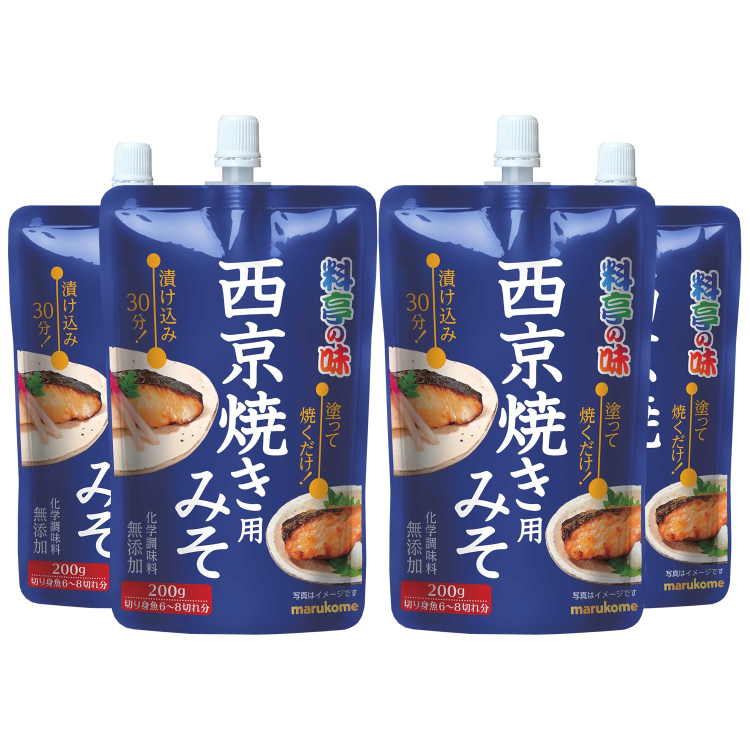 商品説明■　商品詳細【内容量】200g×4個 【原材料】米みそ、還元水飴、発酵調味料、砂糖、たん白加水分解物/酒精、(一部に大豆を含む) 【商品特徴】西京風の甘みそに発酵調味料などを加えて使いやすく仕上げた魚の漬け焼き用みそです。 【短時間の漬けこみ】通常の西京漬けは2~3日間漬けこみますが、30分での漬け込みや塗り焼きでも美味しくいただけるように、液状味噌を加えるなど、味付けにもこだわりました。 【化学調味料無添加】お子様にも安心の甘口で化学調味料無添加です。