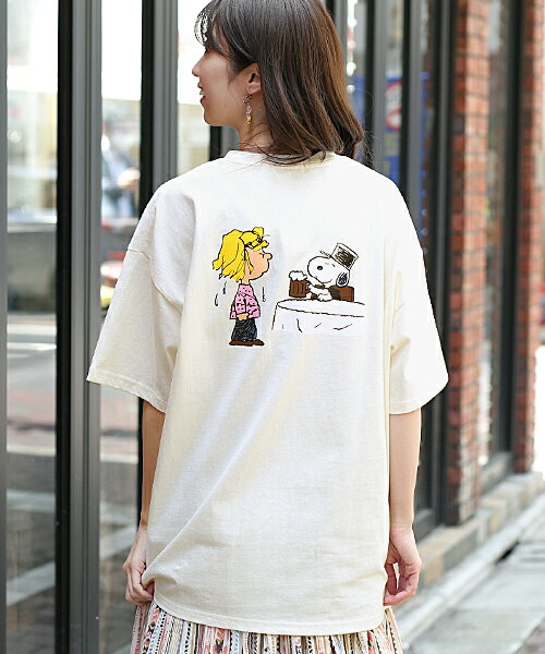 【30％OFF★SALE】 スヌーピー SNOOPY PEANUTS Tシャツ ティーシャツ トップス カットソー プルオーバー レディース ユニセックス 男女兼用 半袖 ピーナッツ バックプリント オーバーサイズ エスニック チチカカ TITICACA ／ スヌーピードリンクTシャツ ksjsd160