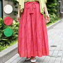 【30％OFF★SALE】 ロングスカート ボトムス レディース 春 夏 ロング丈 マキシ丈 薄手 裏地付き ウエストゴム フリンジ インド綿 綿100..