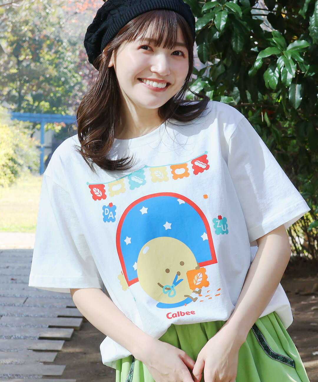 「カルビー」コラボレーション第2弾Tシャツ ／ Calbee カルビー miino ミーノ トップス 男女兼用 春 夏 半袖 クルーネック プリント カットソー プルオーバー 綿100％ コットン ホワイト レディース メンズ ユニセックス オーバーサイズ エスニック チチカカ TITICACA