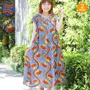 アフリカンワンピース【WEB限定】 / 2way ワンピース 前後着用可 レディース 春 夏 総柄 カンガ キテンゲ 華やか 個性的 Aライン フレンチスリーブ ふんわり ボタニカル フラワー ゆったり イエロー ブルー オレンジ os エスニック チチカカ TITICACA