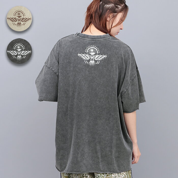 アシッドウォッシュカットオフTシャツ ／ ヴィンテージ風 Tシャツ レディース 半袖 五分袖 アシッ