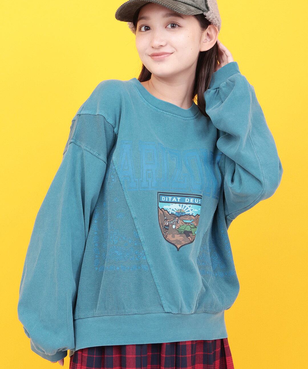 Orale! ピグメントリメイク風プルオーバー ／ Tシャツ ロングTシャツ ドルマンスリーブ カレッジロゴ リメイク風 古着風 ティーシャツ トップス カットソー プルオーバー レディース 秋 冬 長袖 ゆったり ピグメント加工 ワッフル生地 エスニック チチカカ TITICACA
