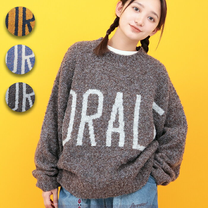 Orale! オラレロゴブークレニットプルオーバー ／ ロゴニット カラフル セーター ニットウェア トップス プルオーバー レディース 秋 冬 長袖 オーバーサイズ ブルー チャコールグレー マスタード アメカジ カジュアル エスニック チチカカ TITICACA
