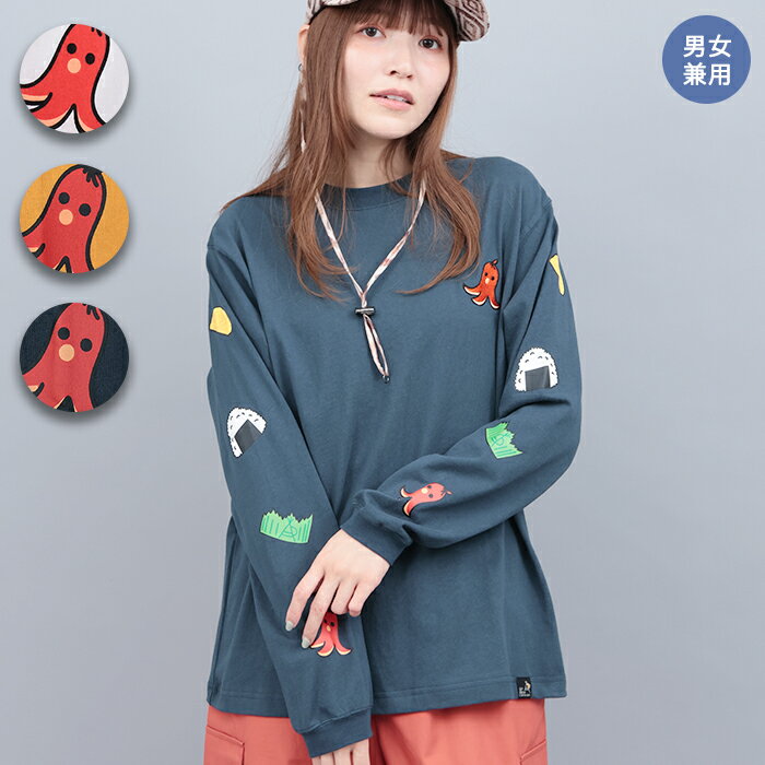 go slow caravan USAコットンお弁当柄ロングTシャツ【WEB限定】 ／ ロングTシャツ ティーシャツ トップス カットソー レディース 男女兼用 ユニセックス 春 夏 長袖 袖プリント ホワイト ネイビー イエロー M L ps エスニック チチカカ TITICACA