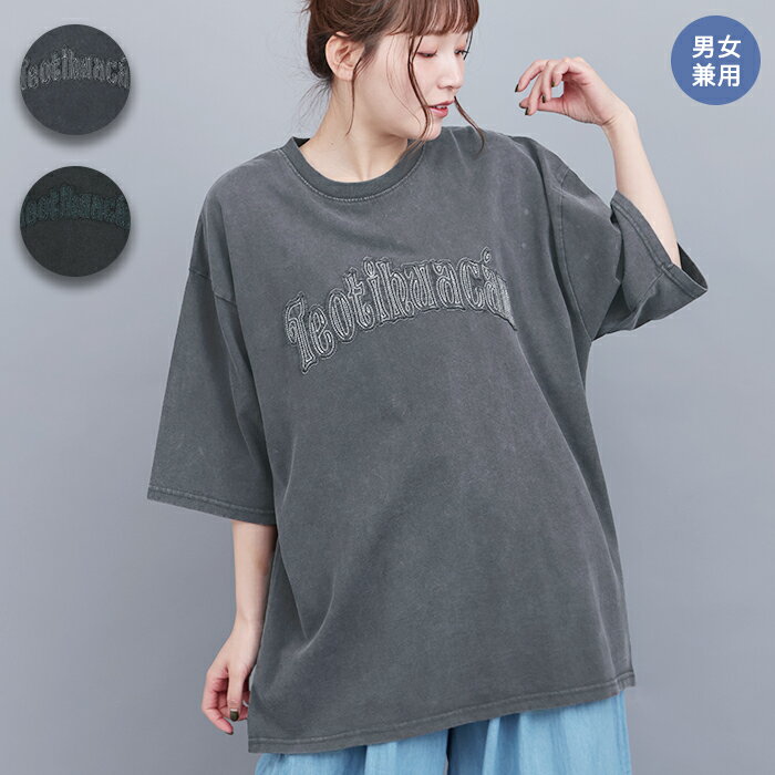 乐天商城 - ロゴパッチスノーウォッシュビッグTシャツ ／ Tシャツ ティーシャツ カットソー トップス プルオーバー メンズ ladys ビッグシルエット オーバーサイズ ロゴ ヴィンテージ風 チャコールグレー ブラック 半袖 男女兼用 ユニセックス エスニック チチカカ TITICACA