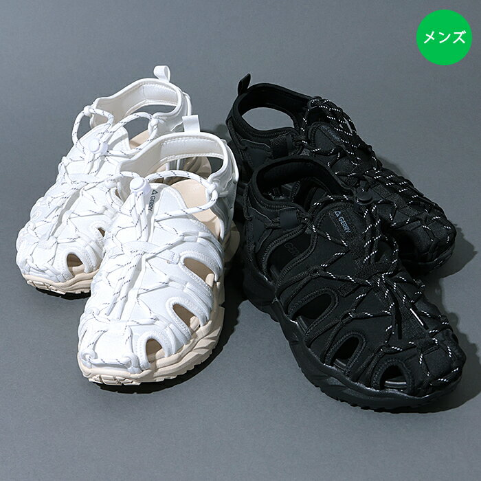 GERRY ハイソールスポーツサンダル ／ スポーツサンダル メンズ 春 夏 厚底 軽い 歩きやすい ドロストコード 調節可能 スポサン アウトドア フェス ストラップサンダル シューズ 靴 くつ 履物 ブラック ホワイト 26cm エスニック チチカカ TITICACA