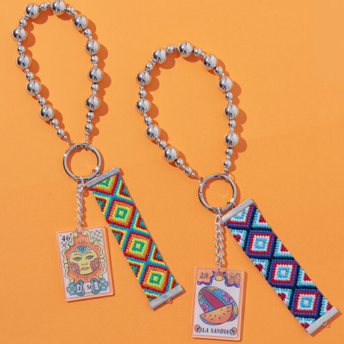 アクリルロテリアカードチャーム ／ バッグチャーム アクセサリー アクリルプレート アジアン カラフル キーチェーン キーホルダー グッズ ストラップ テープ バッグアクセサリー バッグストラップ ロテリア 太陽 スイカ エスニック チチカカ TITICACA
