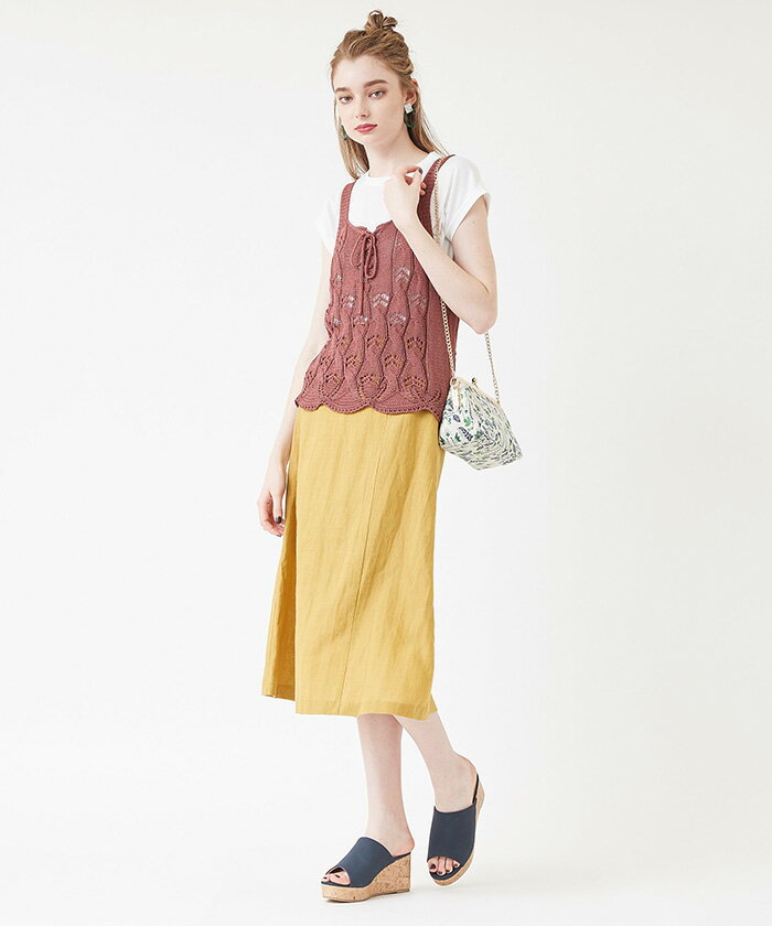 レース編みキャミソールニット/一枚重ねるだけでおしゃれ度がアップ/トップス/レディース/キャミソール/ノースリーブ/ニット/レース/レースアップ/スカラップ/レイヤード【メール便可／80】