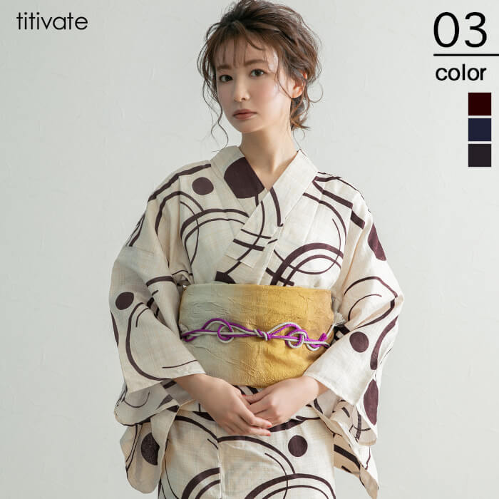 [浴衣+帯セット]綿麻浴衣/レディース/浴衣/帯/仕立て上がり/帯セット/結び帯/へこ帯/麻/古典柄/大人浴衣のサムネイル