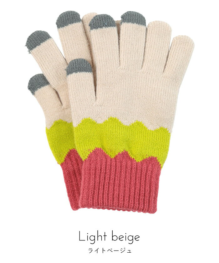 【店内全品20％OFFクーポン】6/11 1:59まで■ウェーブラインマルチカラーニット手袋【miette ミエット】