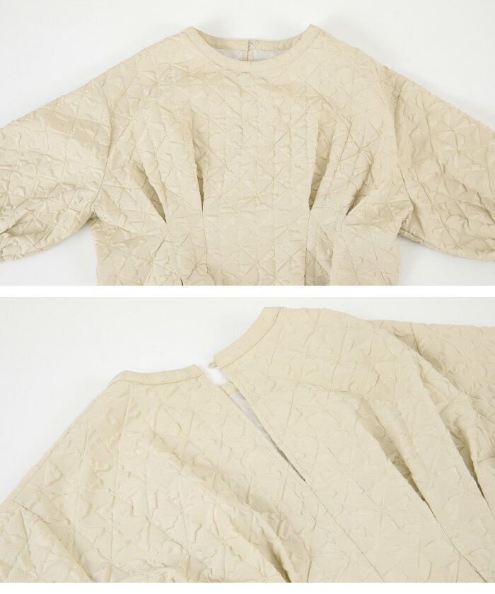 【クーポン利用で50%OFF】マラソン超目玉■ ペプラムトップス/Iラインスカートセット セットアップ レディース ブラウス スカート クルーネック フレア Iライン ロング丈 スリット ふくれジャガード