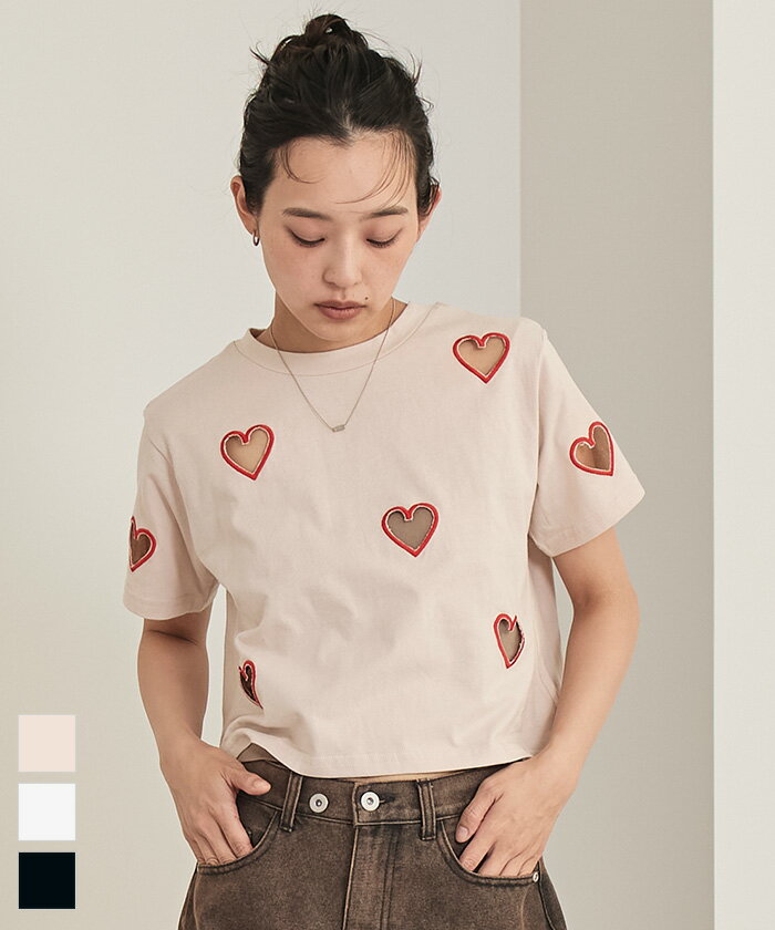 Rakuten - 【店内全品20％OFFクーポン】5/16 1:59まで■ハートカットTシャツ〔メール便可／50〕【miette ミエット】