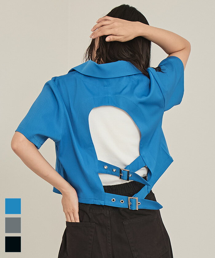 Rakuten - 【店内全品20％OFFクーポン】5/16 1:59まで■バックベルト半袖テーラードジャケット〔メール便可／85〕【miette ミエット】