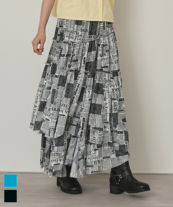 【店内全品20％OFFクーポン】11/27 1:59まで■プリントチュールランダムティアードスカート【miette ミエット】