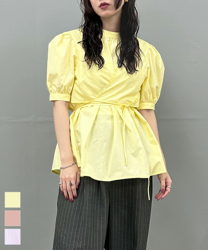 Rakuten - 【店内全品20％OFFクーポン】5/16 1:59まで■カシュクールパフスリーブブラウス〔メール便可／100〕【miette ミエット】