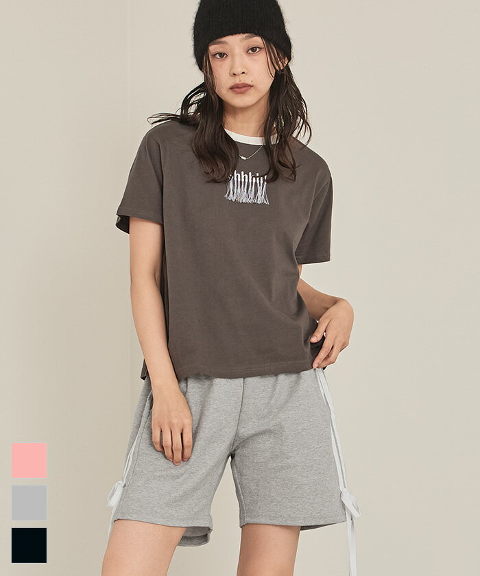 Rakuten - 【店内全品30％OFFクーポン】5/15 23:59まで■サイドラインリボンショートパンツ〔メール便可／100〕【miette ミエット】