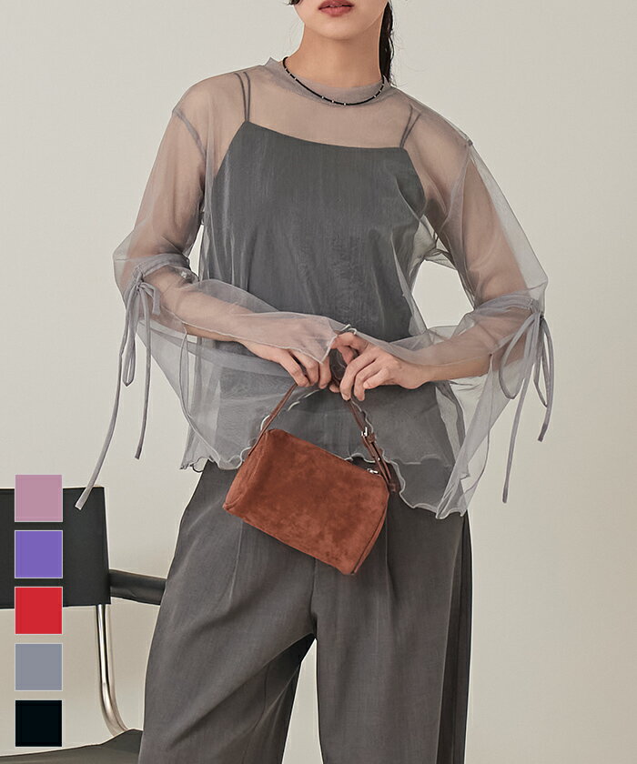 Rakuten - 【店内全品20％OFFクーポン】5/16 1:59まで■スリットスリーブシアートップス〔メール便可／50〕【miette ミエット】